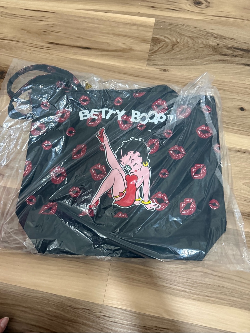 Betty Boop Black Tote with Red Kiss Motif